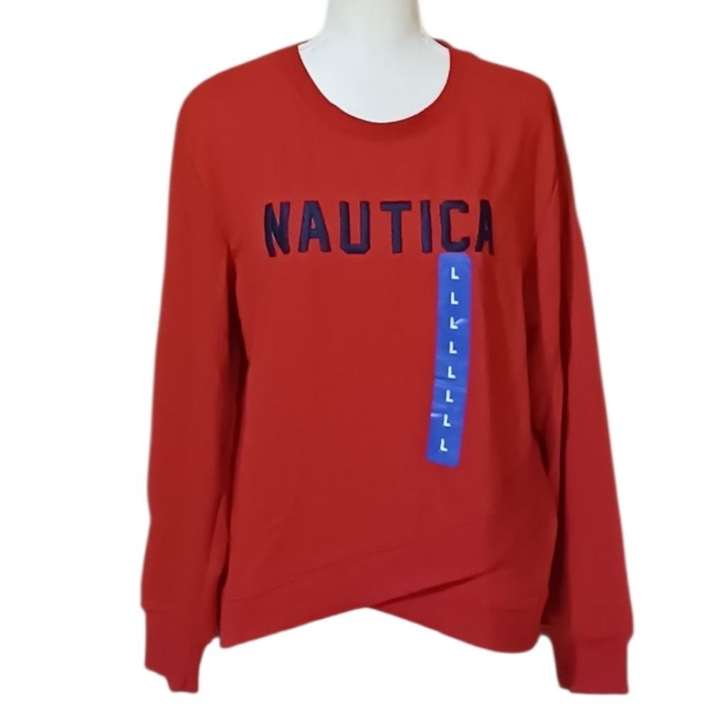Nautica Crewneck Logo Shirt Bold Red Kris Kross Front Women's Size Large New